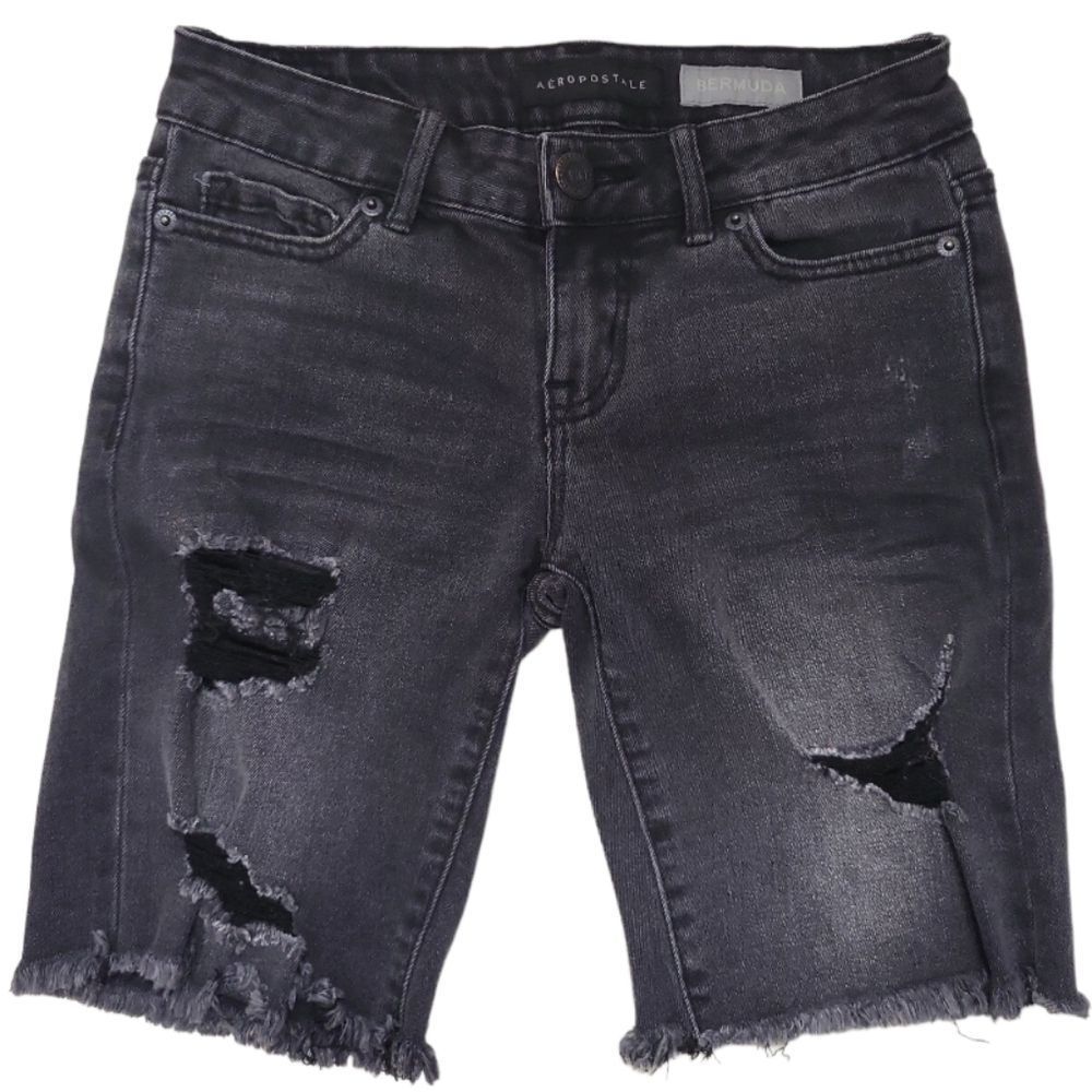 AEROPOSTALE Black Distressed Ripped "Bermuda" Raw Hem Shorts Size 000